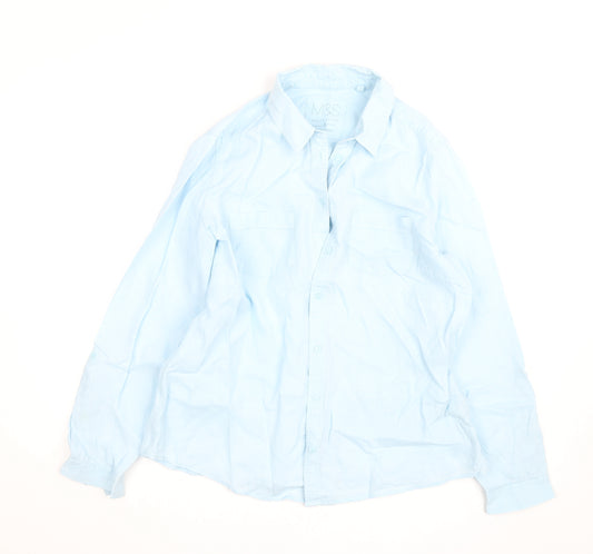 Marks and Spencer Men's Light Blue Pure Linen Long Sleeve Formal Shirt Size L
