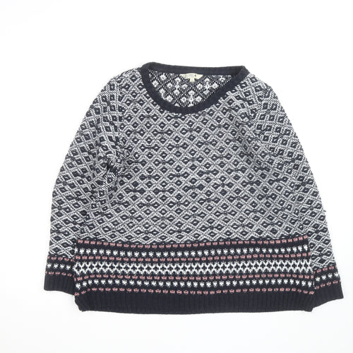 M&Co Womens Blue Fair Isle Knit Jumper Size 16 Round Neck