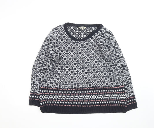 M&Co Womens Blue Fair Isle Knit Jumper Size 16 Round Neck