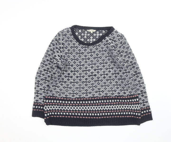 M&Co Womens Blue Fair Isle Knit Jumper Size 16 Round Neck