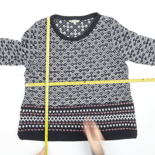 M&Co Womens Blue Fair Isle Knit Jumper Size 16 Round Neck