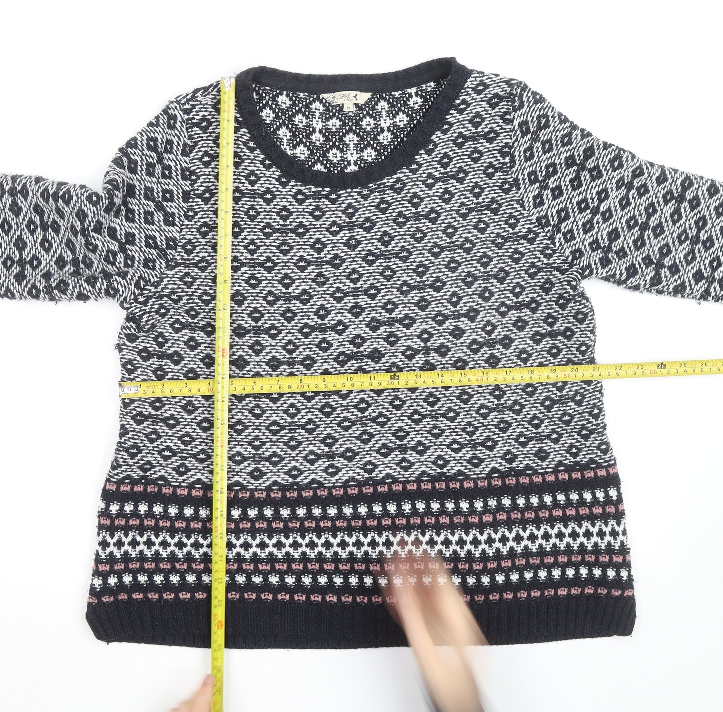 M&Co Womens Blue Fair Isle Knit Jumper Size 16 Round Neck