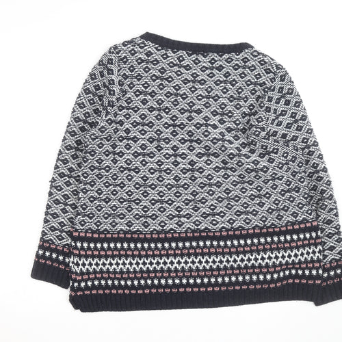 M&Co Womens Blue Fair Isle Knit Jumper Size 16 Round Neck