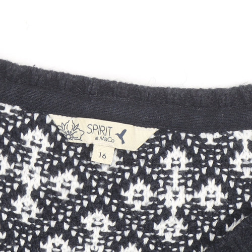 M&Co Womens Blue Fair Isle Knit Jumper Size 16 Round Neck