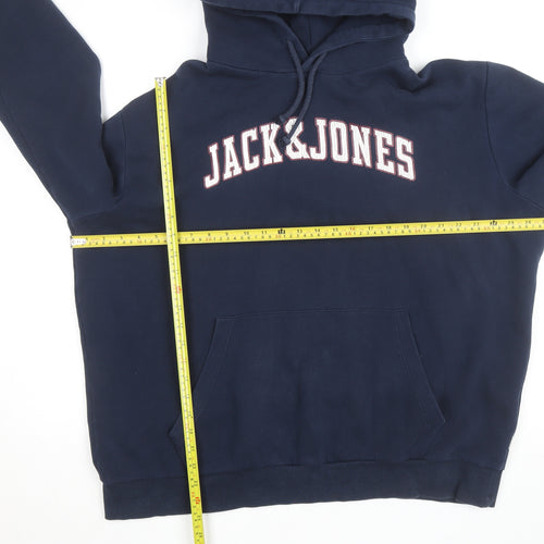 Jack & Jones Men's Blue Pullover Hoodie Size L Graphic Logo Fleece