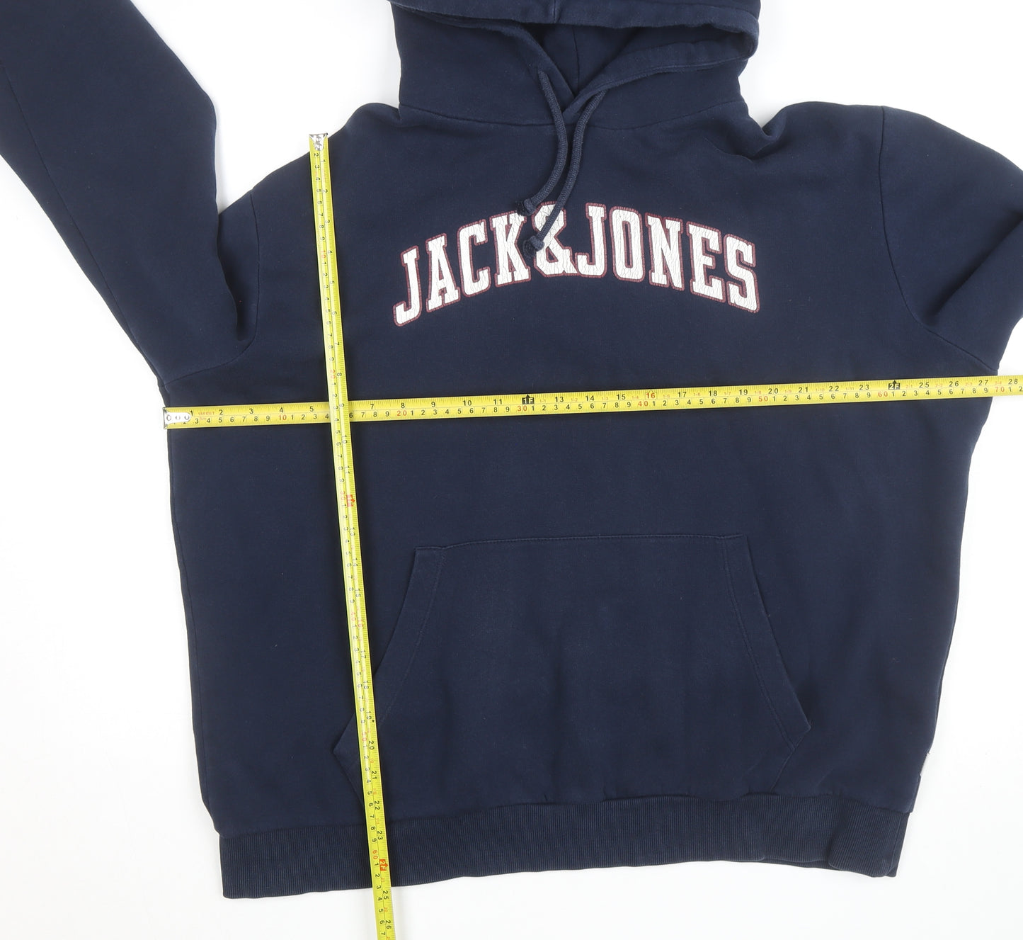 Jack & Jones Men's Blue Pullover Hoodie Size L Graphic Logo Fleece
