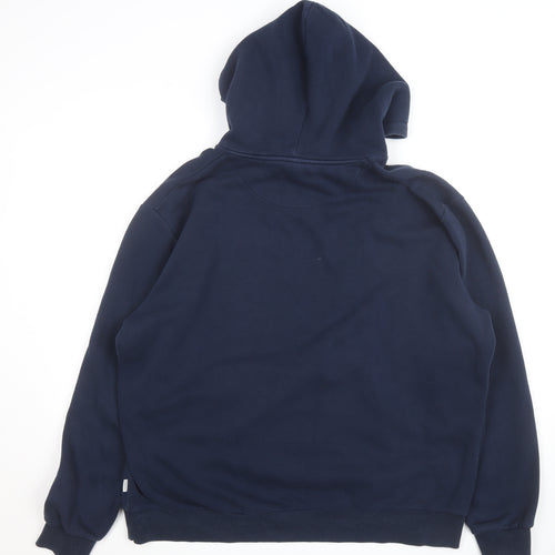 Jack & Jones Men's Blue Pullover Hoodie Size L Graphic Logo Fleece