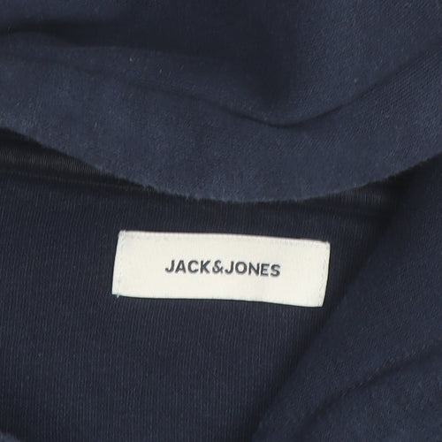 Jack & Jones Men's Blue Pullover Hoodie Size L Graphic Logo Fleece