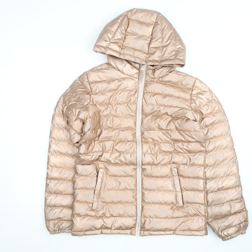 Mountain Warehouse Girls Beige Hooded Puffer Jacket 13 Years Water Resistant