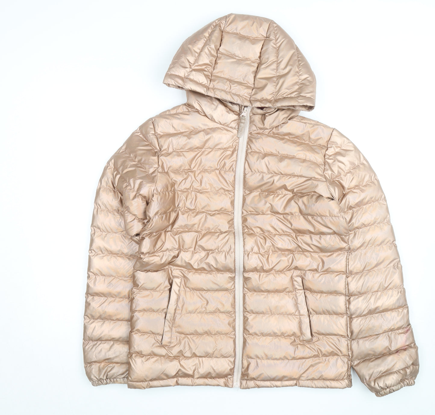 Mountain Warehouse Girls Beige Hooded Puffer Jacket 13 Years Water Resistant