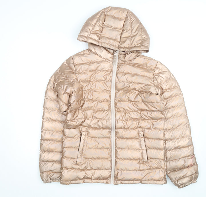 Mountain Warehouse Girls Beige Hooded Puffer Jacket 13 Years Water Resistant