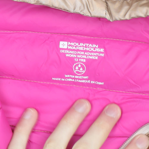 Mountain Warehouse Girls Beige Hooded Puffer Jacket 13 Years Water Resistant