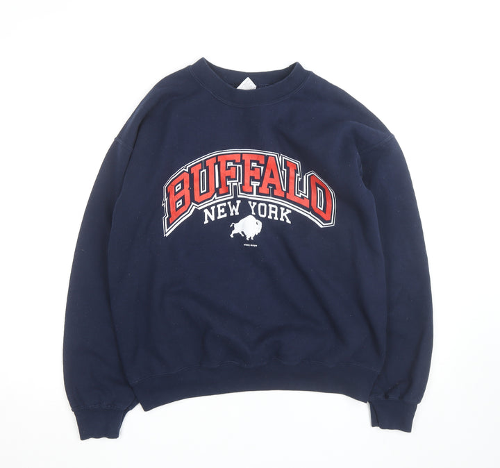 Gildan Men's Blue Buffalo New York Graphic Pullover Sweatshirt M