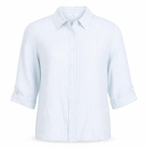 Marks and Spencer Mens Blue Striped Cotton 3/4 Sleeve Shirt Size 14