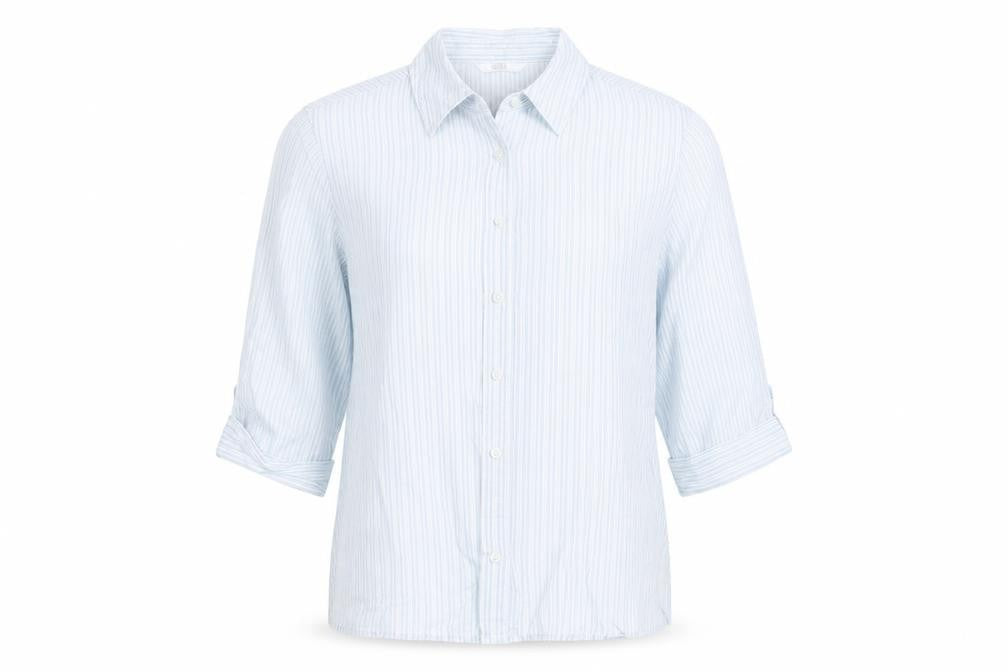 Marks and Spencer Mens Blue Striped Cotton 3/4 Sleeve Shirt Size 14