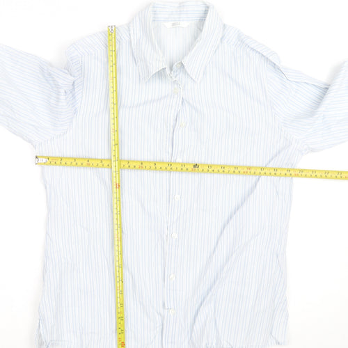 Marks and Spencer Mens Blue Striped Cotton 3/4 Sleeve Shirt Size 14