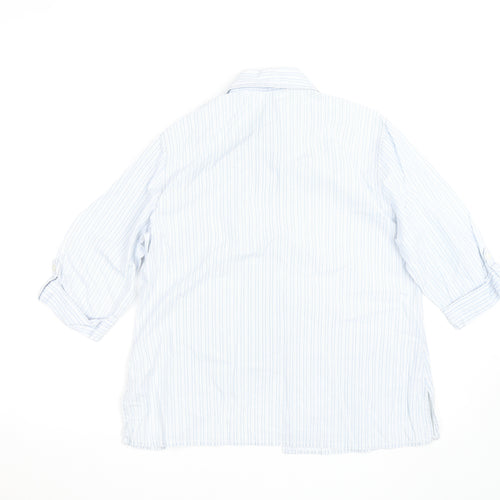 Marks and Spencer Mens Blue Striped Cotton 3/4 Sleeve Shirt Size 14