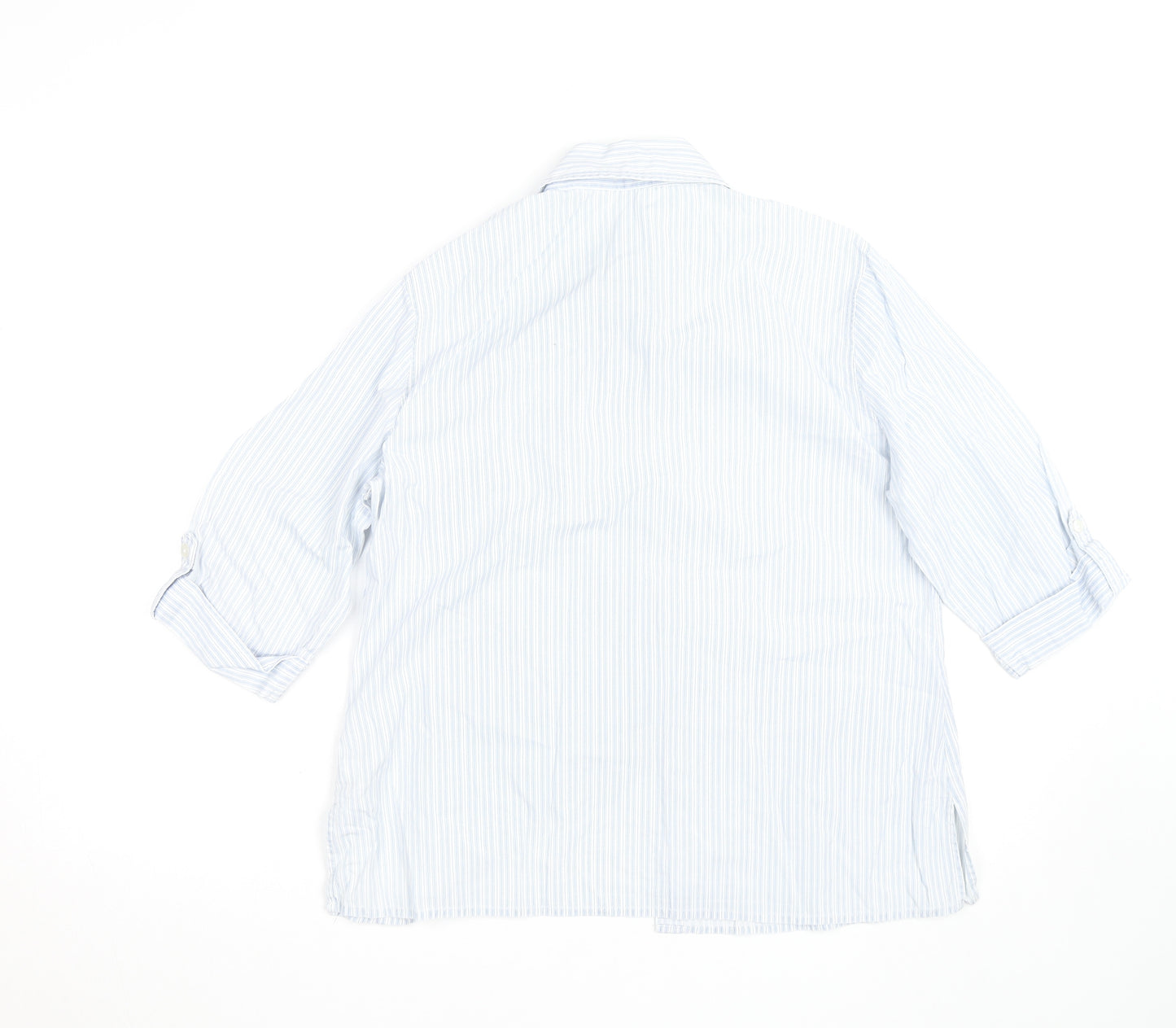 Marks and Spencer Mens Blue Striped Cotton 3/4 Sleeve Shirt Size 14
