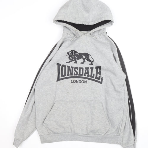 Lonsdale Men’s Grey Pullover Hoodie Medium Graphic Print Sportswear