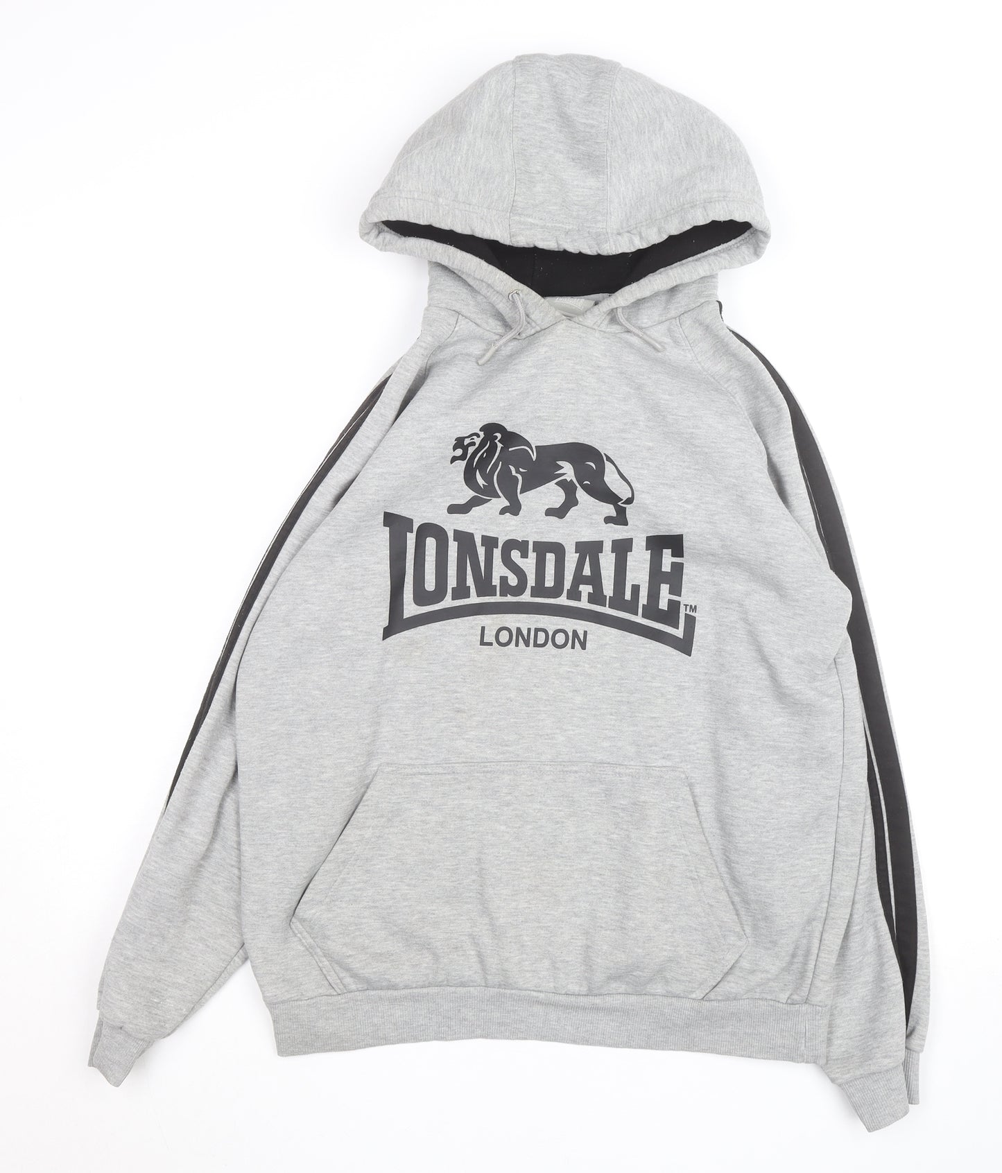 Lonsdale Men’s Grey Pullover Hoodie Medium Graphic Print Sportswear