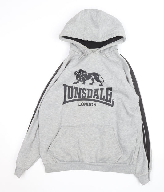 Lonsdale Men’s Grey Pullover Hoodie Medium Graphic Print Sportswear