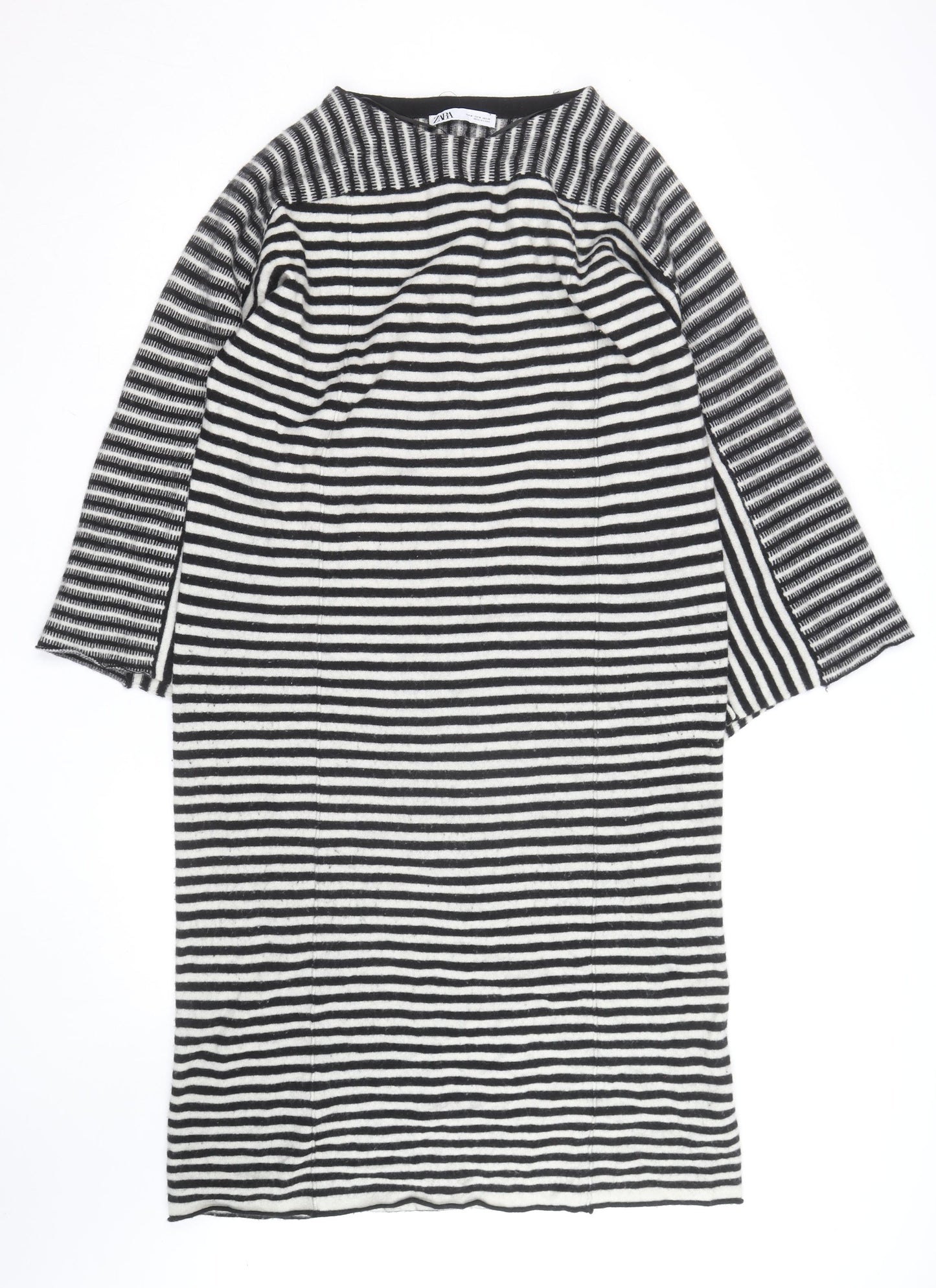 Zara Women Black Striped Wool Knit Shift Dress Size M