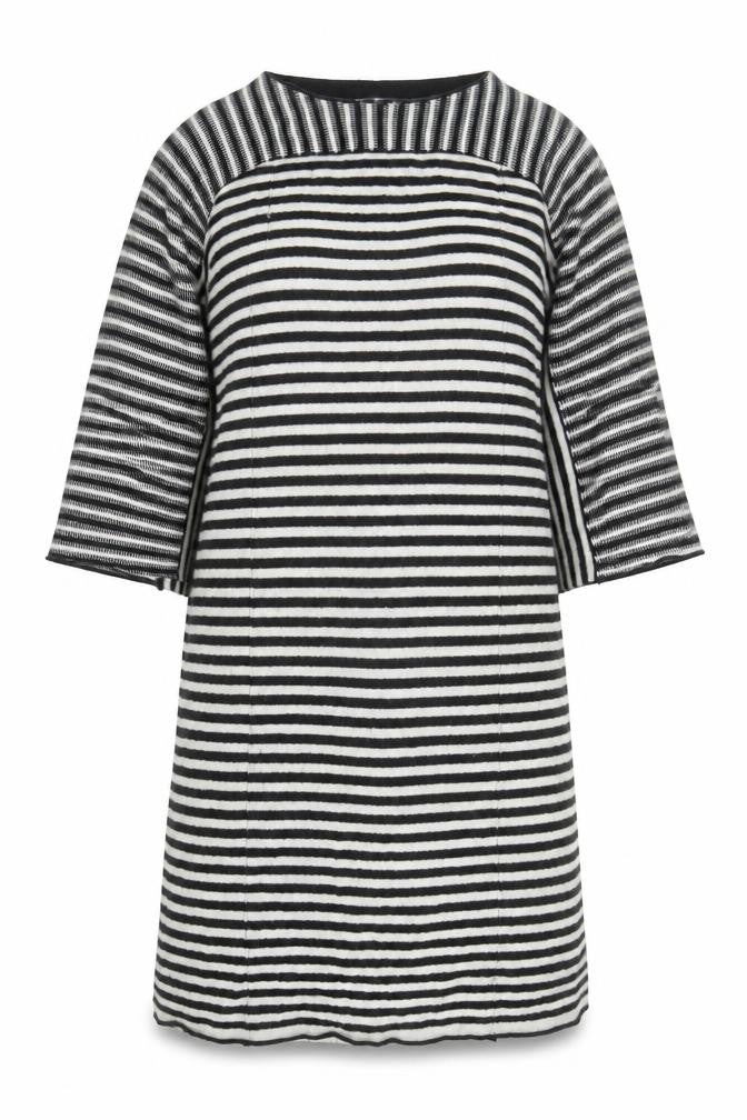 Front view of Zara Women Black Striped Wool Knit Shift Dress, size M