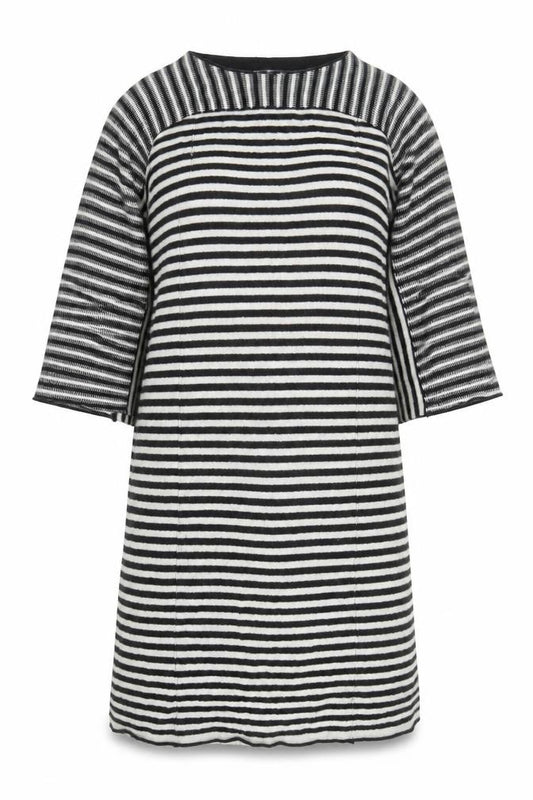 Front view of Zara Women Black Striped Wool Knit Shift Dress, size M