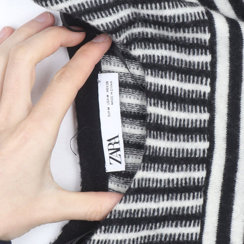 Zara Women Black Striped Wool Knit Shift Dress Size M