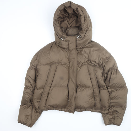 Marks and Spencer Women Brown Cropped Hooded Puffer Jacket Size M