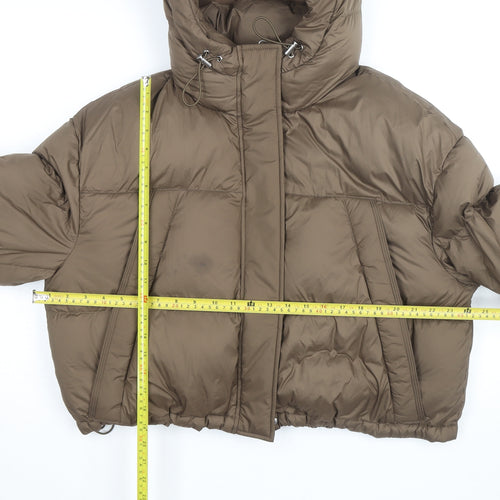 Marks and Spencer Women Brown Cropped Hooded Puffer Jacket Size M