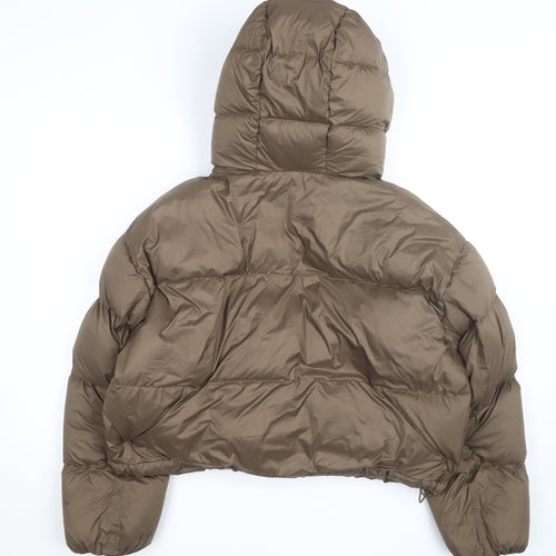 Marks and Spencer Women Brown Cropped Hooded Puffer Jacket Size M