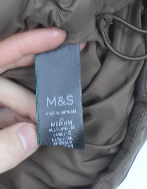 Marks and Spencer Women Brown Cropped Hooded Puffer Jacket Size M