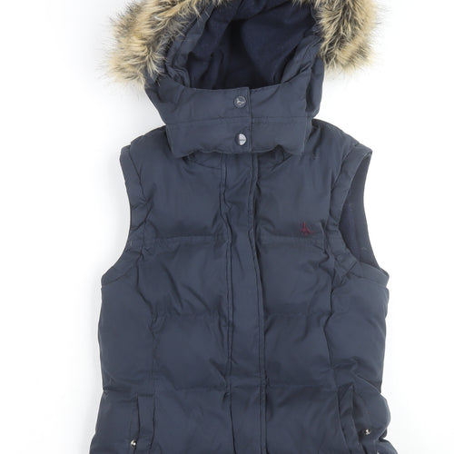 Jack Wills Women's Blue Faux Fur Hooded Puffer Gilet Size 8
