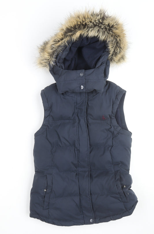 Jack Wills Women's Blue Faux Fur Hooded Puffer Gilet Size 8