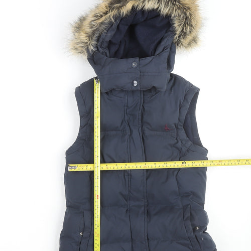 Jack Wills Women's Blue Faux Fur Hooded Puffer Gilet Size 8