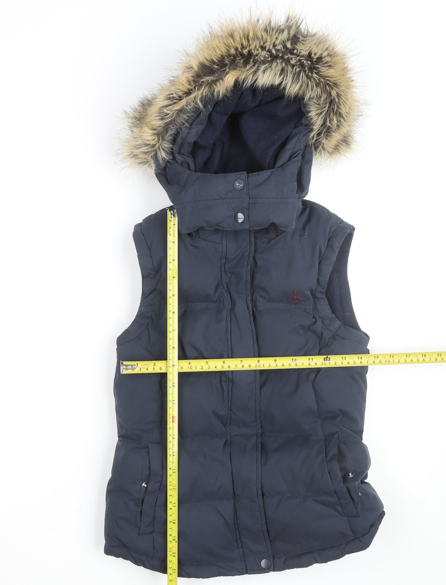 Jack Wills Women's Blue Faux Fur Hooded Puffer Gilet Size 8