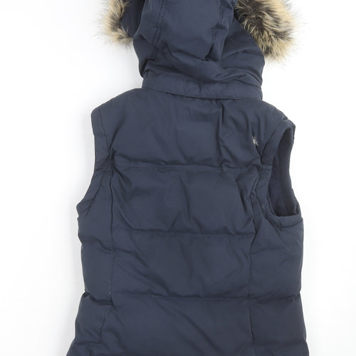 Jack Wills Women's Blue Faux Fur Hooded Puffer Gilet Size 8