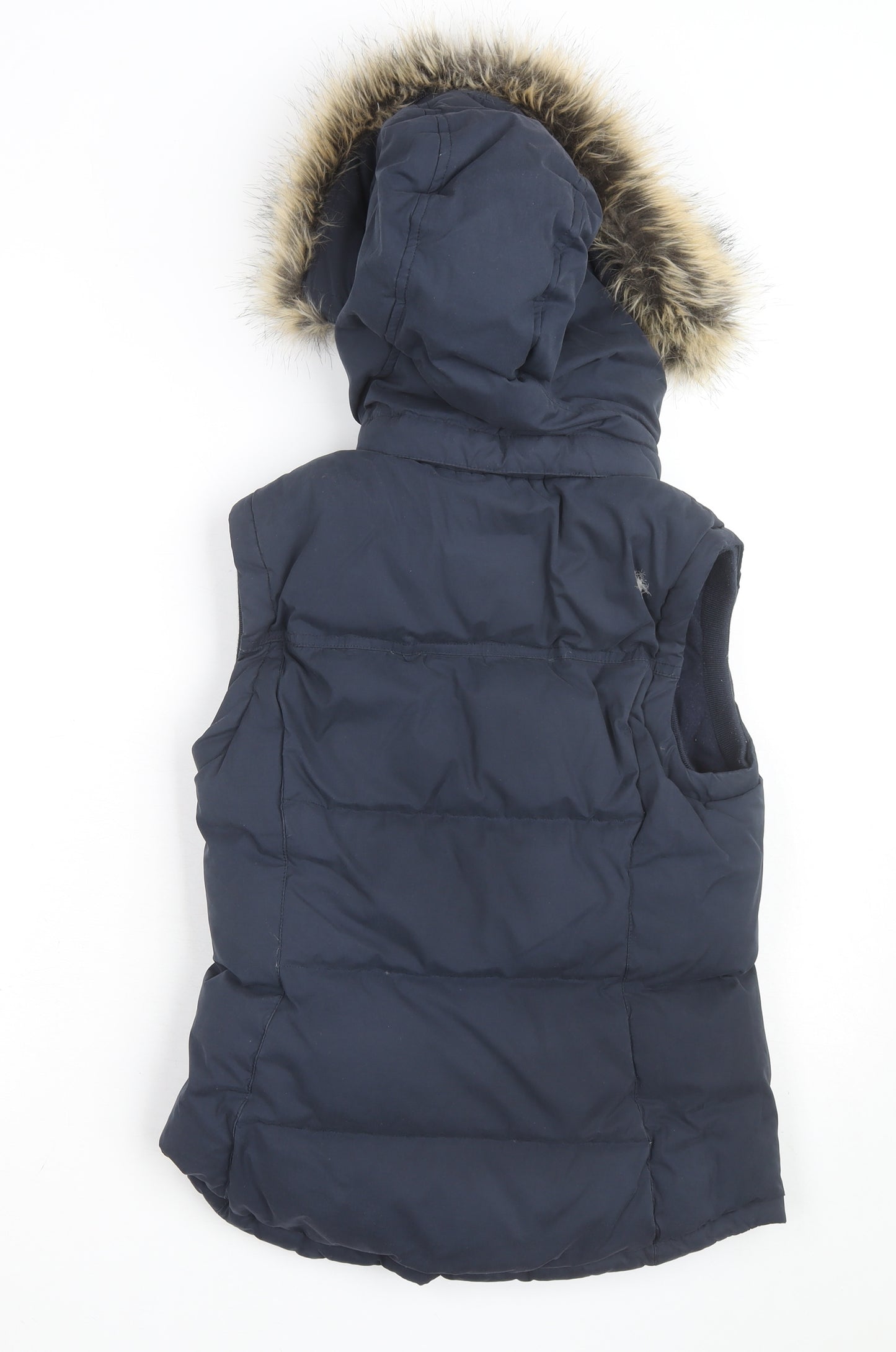 Jack Wills Women's Blue Faux Fur Hooded Puffer Gilet Size 8