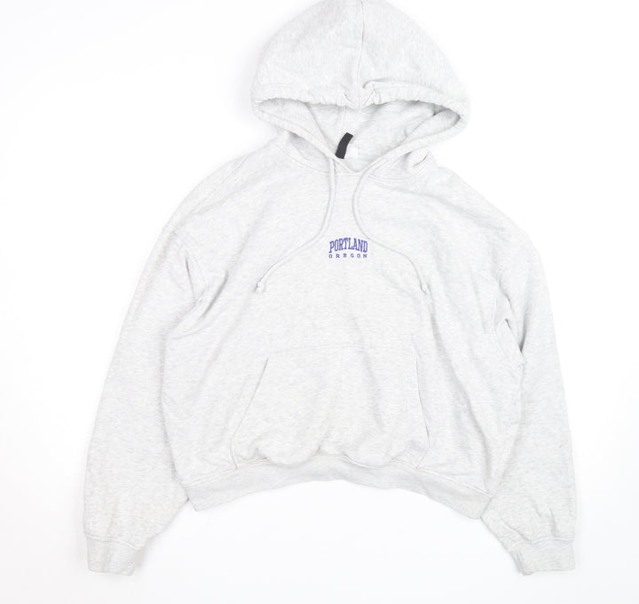H&M Divided Womens Grey Pullover Hoodie L Portland Oregon Print