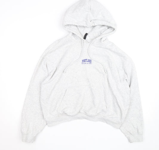 H&M Divided Womens Grey Pullover Hoodie L Portland Oregon Print