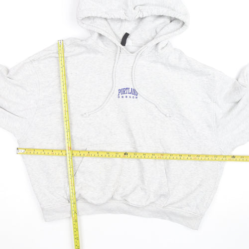 H&M Divided Womens Grey Pullover Hoodie L Portland Oregon Print