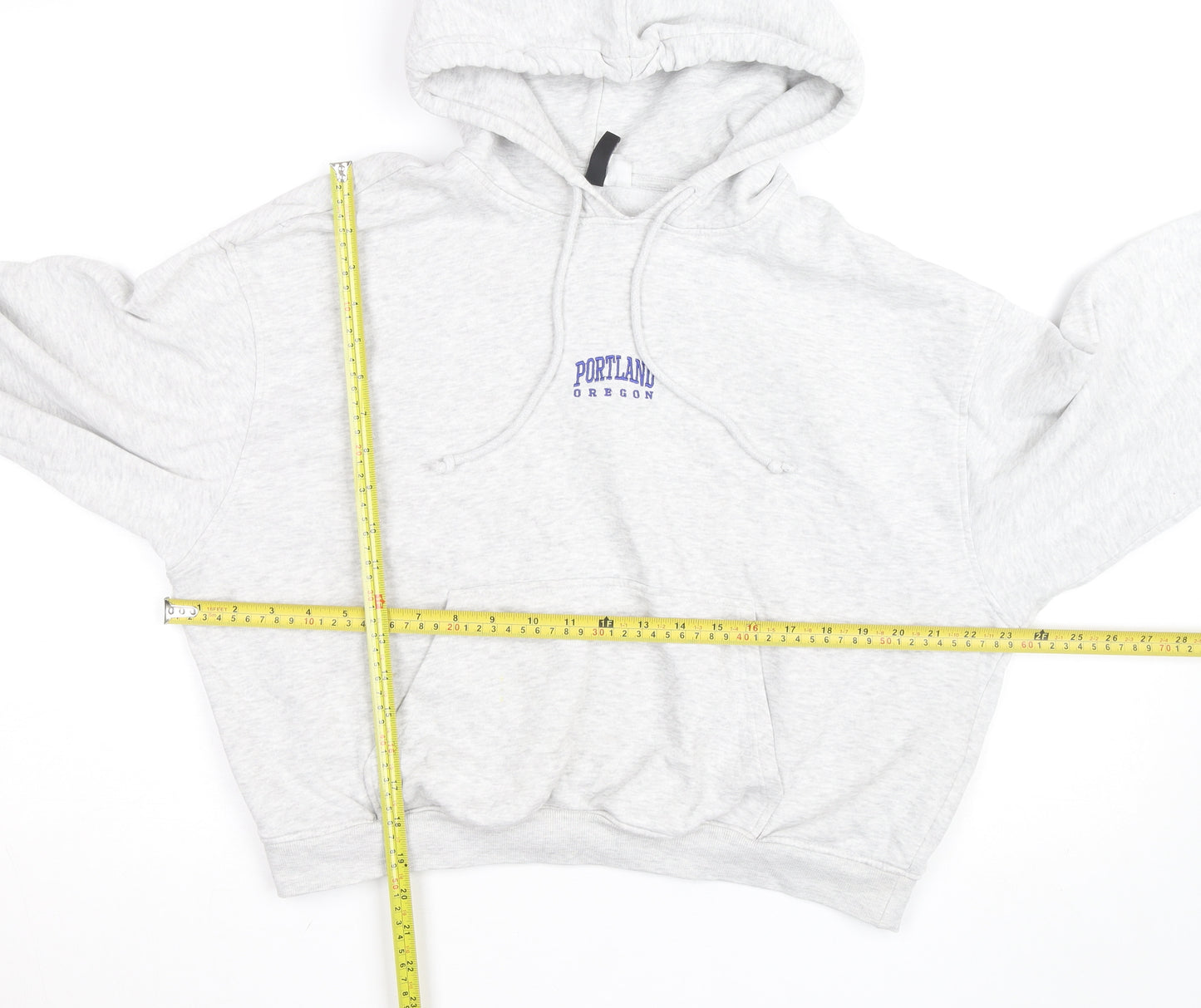 H&M Divided Womens Grey Pullover Hoodie L Portland Oregon Print