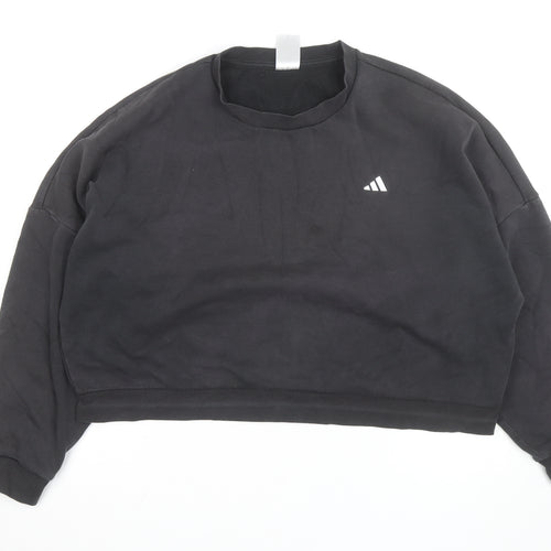 Adidas Womens Black Crop Pullover Sweatshirt Size M Relaxed Fit
