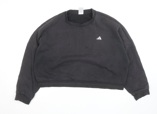 Adidas Womens Black Crop Pullover Sweatshirt Size M Relaxed Fit