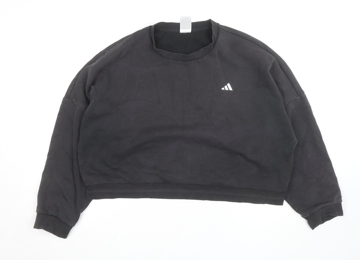 Adidas Womens Black Crop Pullover Sweatshirt Size M Relaxed Fit