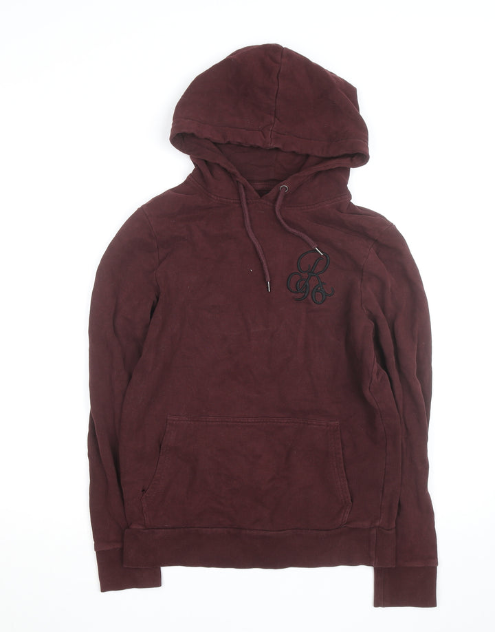 River Island Men Brown Pullover Hoodie Size S Logo Fleece Cotton
