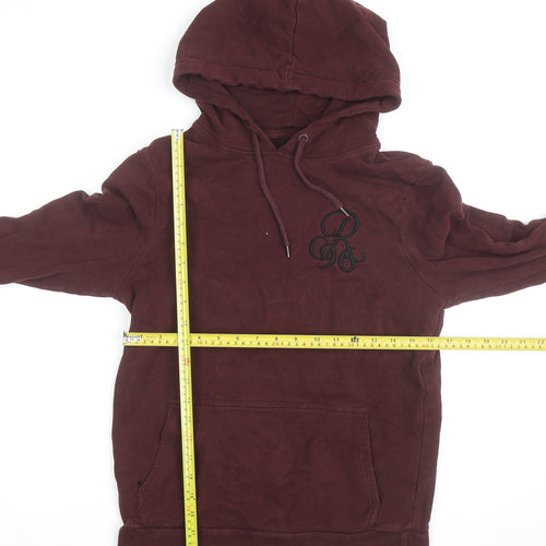 River Island Men Brown Pullover Hoodie Size S Logo Fleece Cotton