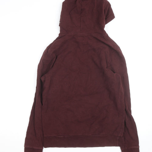 River Island Men Brown Pullover Hoodie Size S Logo Fleece Cotton