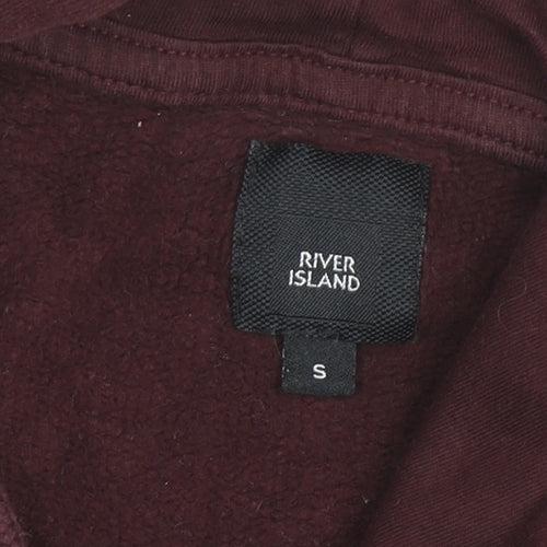 River Island Men Brown Pullover Hoodie Size S Logo Fleece Cotton